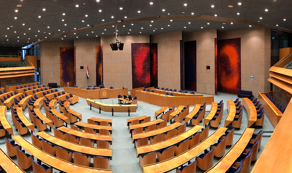 Der Plenarsaal der Tweede Kamer in Den Haag.