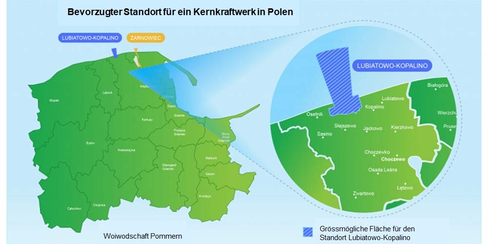 Der bevorzugte Standort für ein Kernkraftwerk in Polen findet sich in in der Küstengemeinde Choczewo.