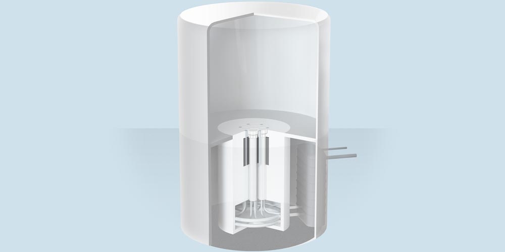 Coupe transversale du réacteur à sels fondus refroidi au thorium de Thorizon.