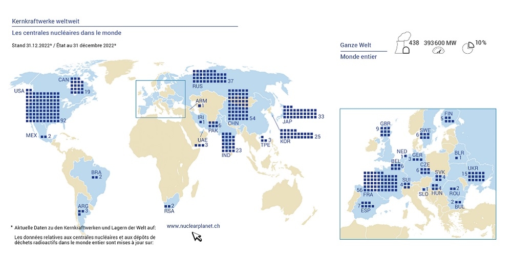 Les centrales nucléaires dans le monde en 2022