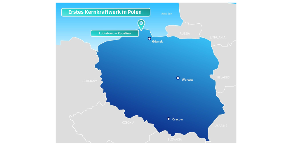 La première centrale nucléaire de Pologne doit être construite sur le site de Lubiatowo-Kopalino, en Poméranie, à environ 70 km au nord-ouest de Gdansk.