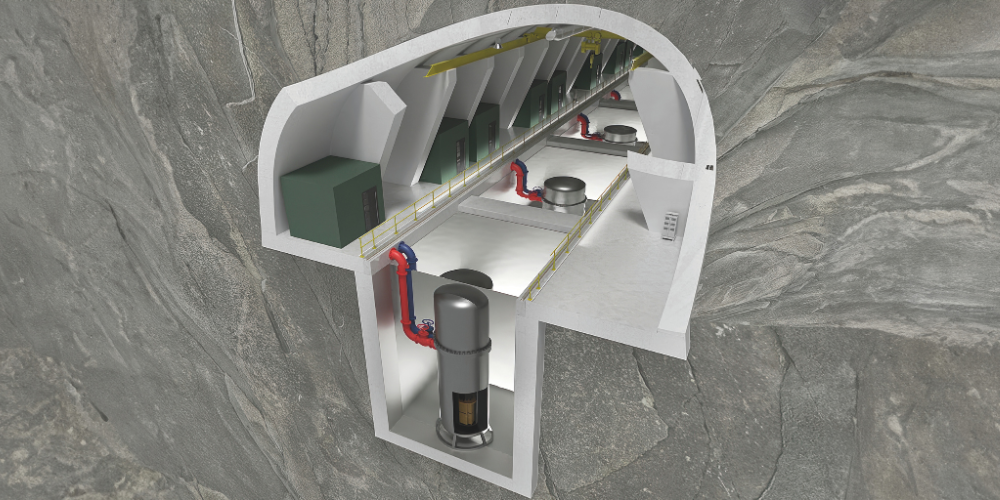 Klein, sicher und unterirdisch: Skizze des in Finnland entwickelten modularen Heizreaktors LDR-50 von Steady Energy für bestehende Fernwärmenetze.