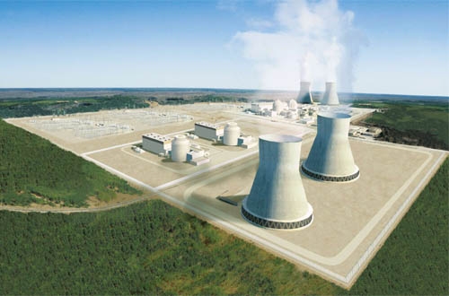 Modellzeichnung der geplanten Kernkraftwerksblöcke Vogtle-3 und 4.
