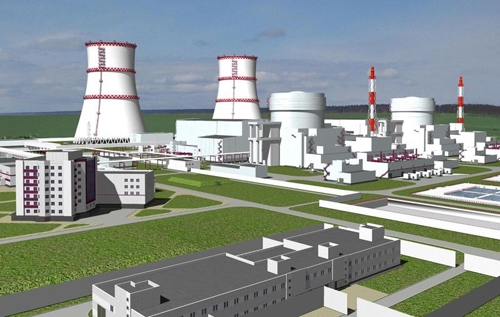 Künstlerische Darstellung des neu im Bau stehenden Baltischen Kernkraftwerks in der russischen Oblast Kaliningrad.