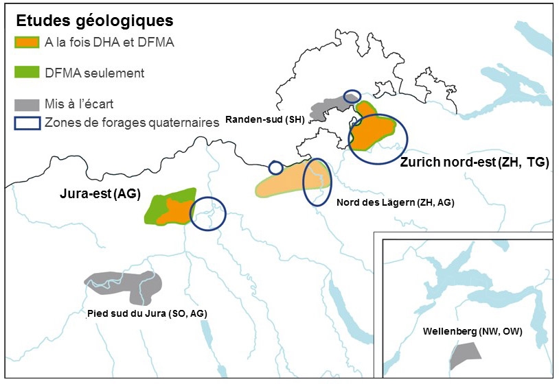 Forages quaternaires de la Nagra: L’emplacement exact des forages sera connu au cours des examens géologiques.