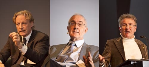 Thomas Held, Hans-Peter Fricker und Bruno Stanek während der Podiumsdiskussion