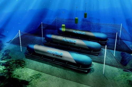Modellzeichnung des nach dem Baukastenprinzip aufgebauten Unterwasserkernkraftwerks Flexblue.