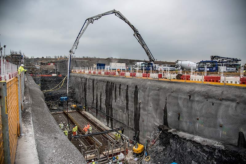 März 2017: Am Standort Hinkley Point C wird Beton für unterirdische Leitungsstollen gegossen.