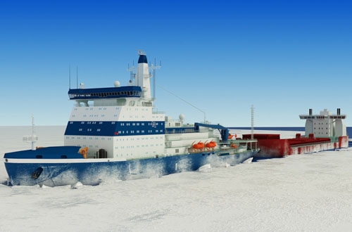 Die Schiffswerft Baltiski Sawod wird den ersten atombetriebenen Eisbrecher der neuen LK-60-Klasse Russlands bauen (Fotomontage).