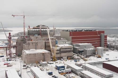 Baufortschritt beim finnischen Kernkraftwerksblock Olkiluoto-3 – dem weltweit ersten EPR: So präsentiert sich die Baustelle am 21. Januar 2011.