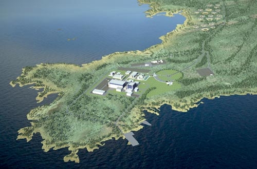 Fennovoima a choisi de construire sa nouvelle centrale nucléaire à Pyhäjoki, sur la presqu&#39;île de Hanhikivi, sur le golfe de Botnie (photomontage).