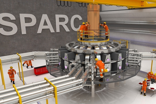 Visualisierung des vorgeschlagenen Sparc-Tokamaks. Unter Verwendung von Hochfeldmagneten, die mit neu verfügbaren Hochtemperatursupraleitern gebaut werden, wäre dieses Experiment das erste kontrollierte Fusionsplasma, das einen Netto-Energieausstoss erzeugt.