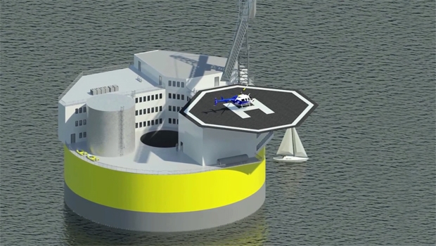 Configuration possible d’une centrale nucléaire flottante produisant de l’électricité à quelques kilomètres des côtes.