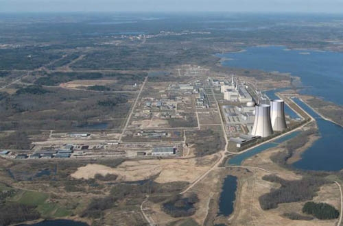 Photomontage du projet de centrale nucléaire de Visaginas (variante avec tours de refroidissement) sur un emplacement potentiel situé à l’est d’Ignalina.