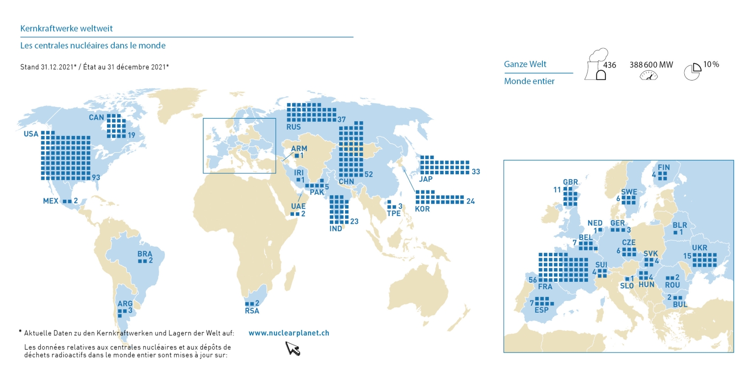 Les centrales nucléaires dans le monde 2021