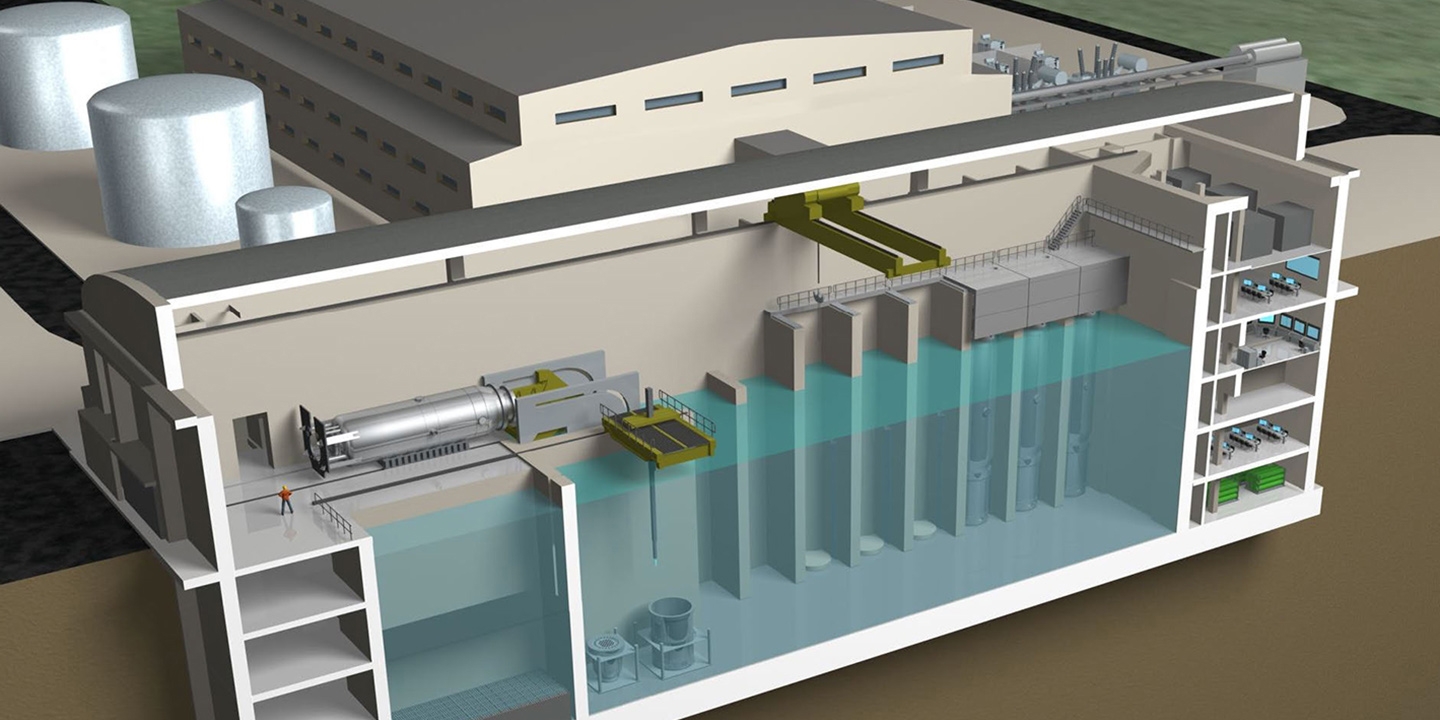 Coupe du bâtiment réacteur du SMR VOYGR de NuScale