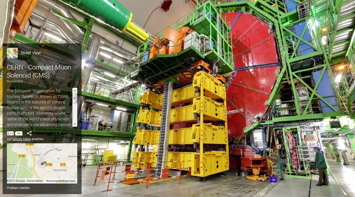 Die Detektoren des LHC – wie das abgebildete Compact Muon Solenoid (CMS) – können neu über Google Street View in Augenschein genommen werden.