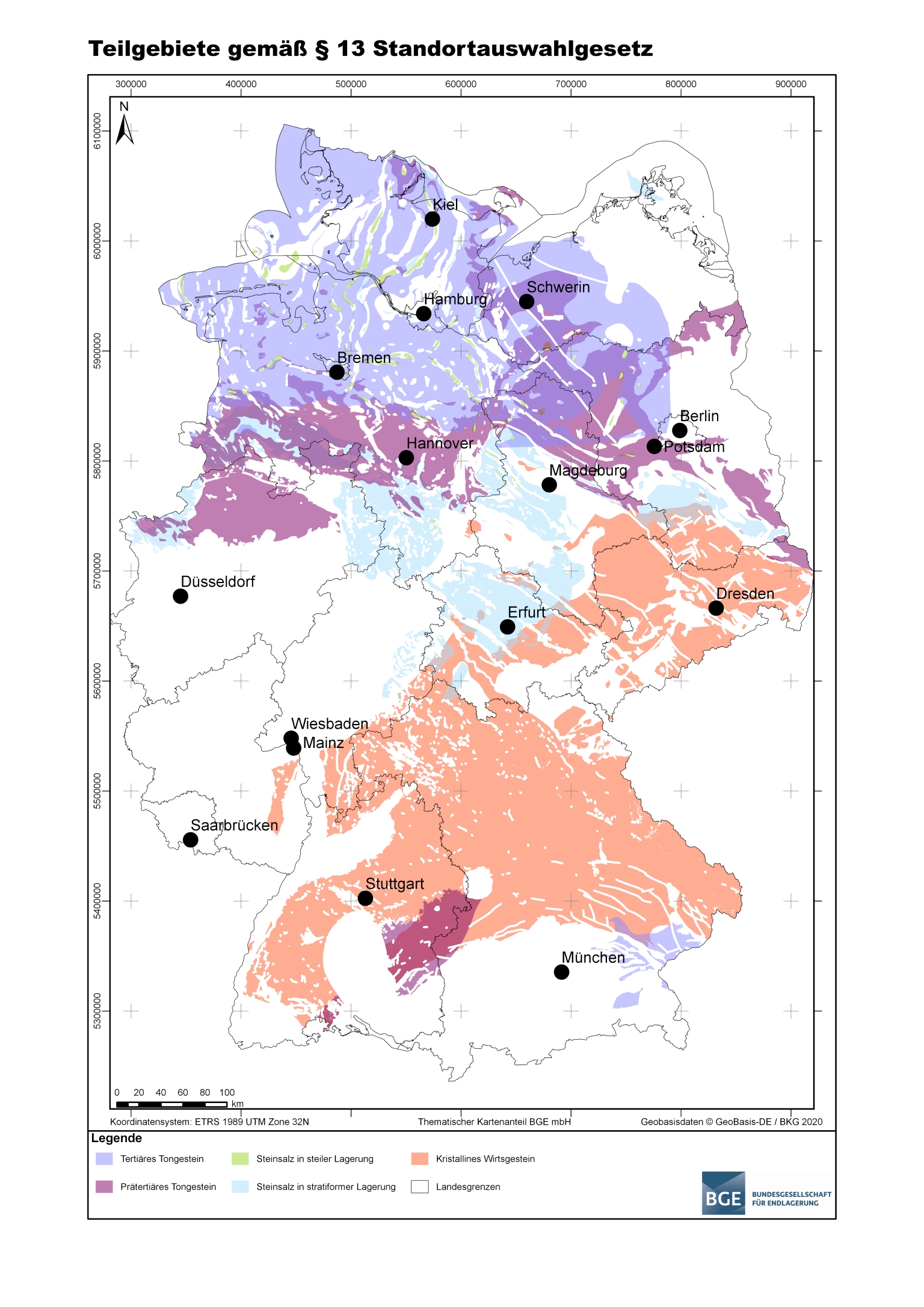 Carte des domaines partiels définis en Allemagne.