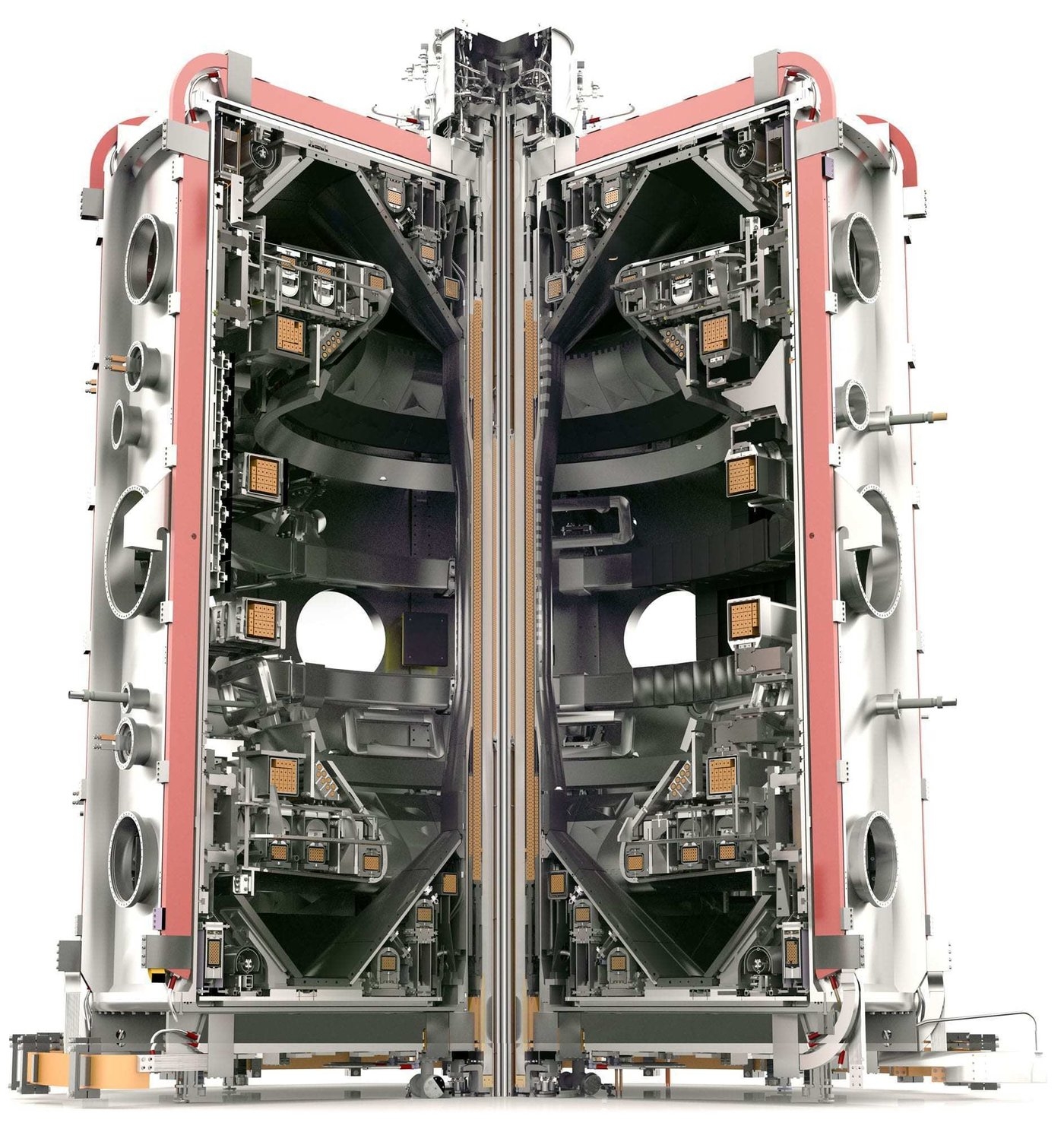 Schnitt durch den MAST Upgrade, ein kompakter Tokamak mit drei Metern im Durchmesser.