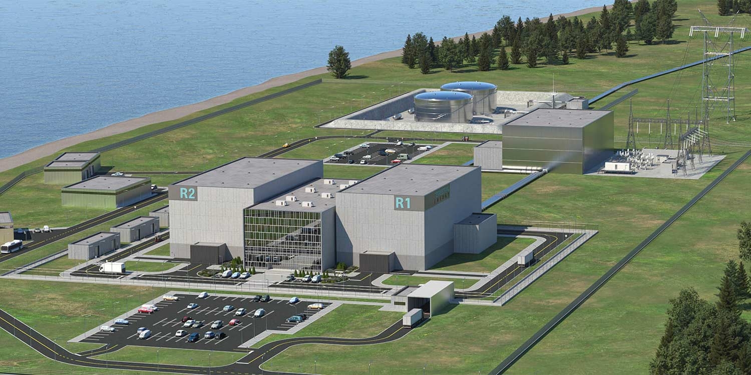 Ansicht eines Kernkraftwerks bestehend aus zwei IMSR400